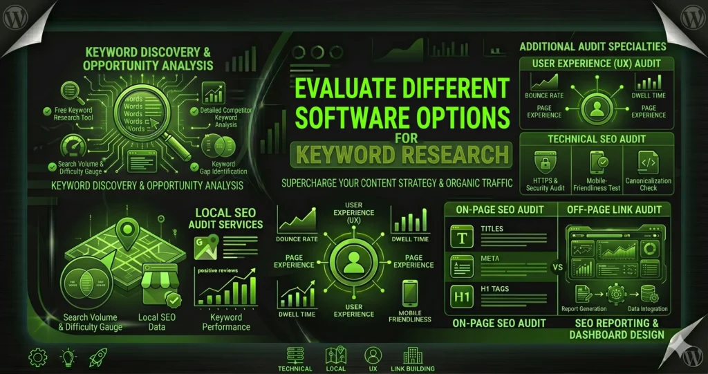 evaluate different software options for keyword research.